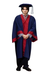 大量訂製榮譽博士學位畢業袍  香港大學 HKU   紅色緞面黑色禮服  名譽大學院士畢業袍  寶藍色六角帽  白色流蘇  DA598